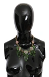 Dolce & Gabbana Green Leaves Gold Brass Crystal Flower Pendant Necklace In Gold