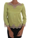 DOLCE & GABBANA GREEN SILK STRETCH BLOUSE TOP