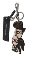 Dolce & Gabbana Leather Dominico Stefano Sicily Western Badge Keychain In Black