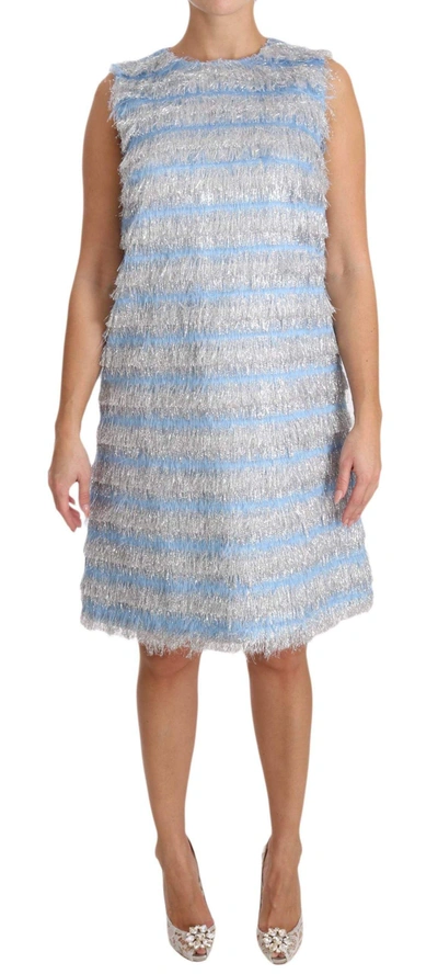 Dolce & Gabbana Light Blue Silver Shift Gown Dress