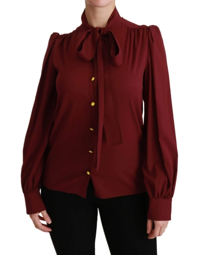 Dolce & Gabbana Maroon Long Sleeve Shirt Blouse Silk Top In Bordeaux