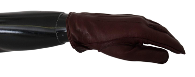 Dolce & Gabbana Maroon Wrist Length Mitten Leather Gloves In Bordeaux