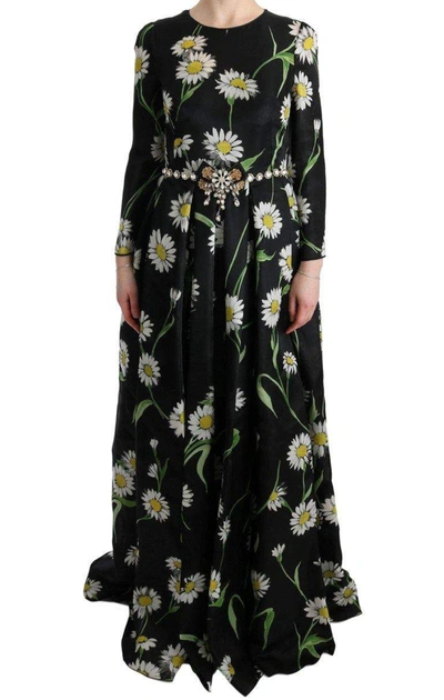 Dolce & Gabbana Multicolor Silk Sunflower Print Long Maxi Dress