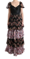 Dolce & Gabbana Multicolor Silk Stretch Floral Shift Long Dress In Multicolor
