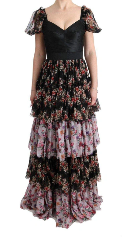 Dolce & Gabbana Multicolor Silk Stretch Floral Shift Long Dress