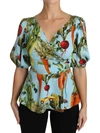 Dolce & Gabbana Multicolor Vegetable Print Silk Top Peplum Wrap Blouse In Multicolor