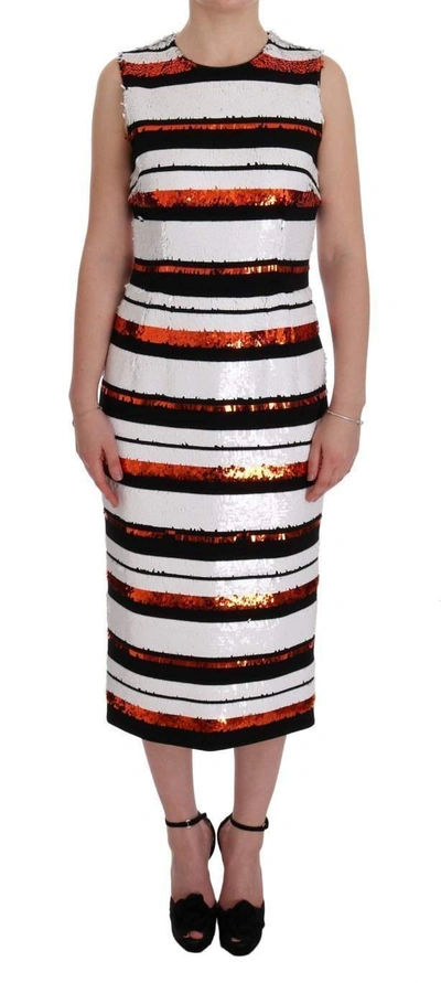 Dolce & Gabbana Multicolored Striped Sequined Stretch Dress