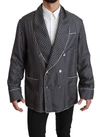 Dolce & Gabbana Navy Blue Patterned Double Breasted Coat Jacket In Blue