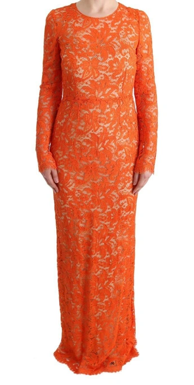 Dolce & Gabbana Orange Floral Ricamo Sheath Long Dress