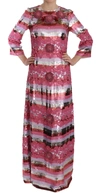 Dolce & Gabbana Pink Floral Sequined Crystal Gown Dress In Pink