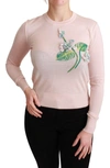 DOLCE & GABBANA PINK FLORAL SILK CASHMERE PULLOVER SWEATER