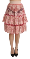 Dolce & Gabbana Pink Lace Layered High Waist Knee Length Skirt In Pink