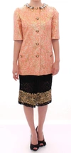 Dolce & Gabbana Pink Silk Brocade Crystal Jacket Coat In Pink