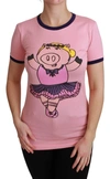 DOLCE & GABBANA PINK YEAR OF THE PIG TOP COTTON T-SHIRT