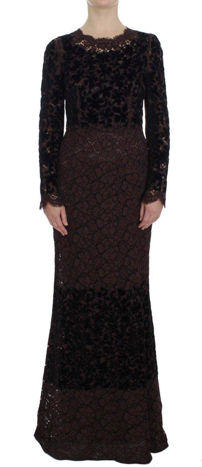 Dolce & Gabbana Purple Floral Lace Ricamo Maxi Dress In Black