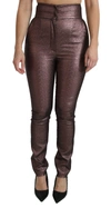 DOLCE & GABBANA PURPLE METALLIC HIGH WAIST SKINNY COTTON PANTS