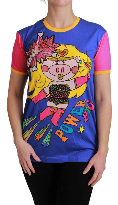 DOLCE & GABBANA PURPLE PIG SUPERGIRL TOP COTTON T-SHIRT