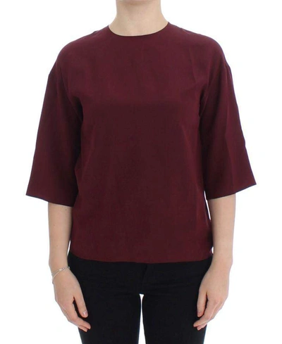 Dolce & Gabbana Red 3/4 Sleeve Silk Blouse