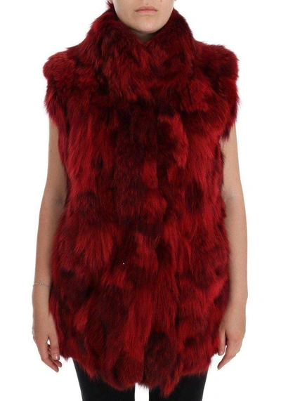 Dolce & Gabbana Red Coyote Fur Sleeveless Coat Jacket