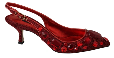 Dolce & Gabbana Red Crystal Christmas Slingbacks Shoes