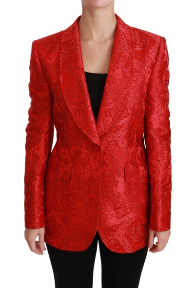 Dolce & Gabbana Red Floral Angel Blazer Coat Jacket