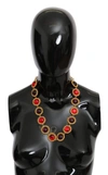 DOLCE & GABBANA RED PURPLE CRYSTAL FLORAL CHAIN STATEMENT GOLD BRASS NECKLACE