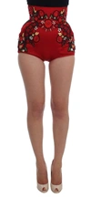 Dolce & Gabbana Red Silk Crystal Roses Shorts In Red