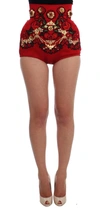 Dolce & Gabbana Red Silk Crystal Roses Shorts In Red