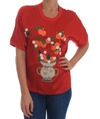 DOLCE & GABBANA RED SILK ORANGES FLORAL CRYSTAL BLOUSE