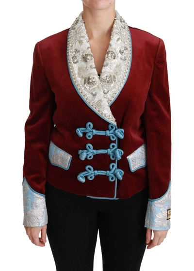 Dolce & Gabbana Red Velvet Baroque Crystal Blazer Jacket