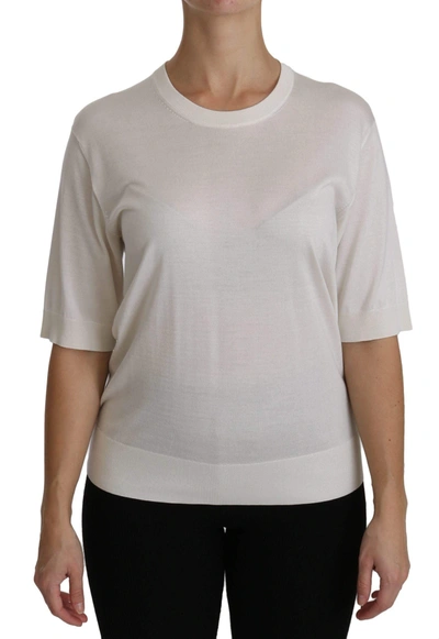 Dolce & Gabbana Silk White Crew Neck Short Sleeve Top Blouse