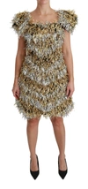 Dolce & Gabbana Silver Gold Sheath Mini Shift Gown Dress In Silver