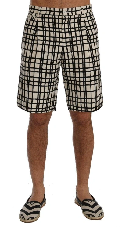 Dolce & Gabbana White Black Striped Casual Shorts In Black/white