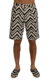 DOLCE & GABBANA WHITE BLACK STRIPED COTTON LINEN SHORTS