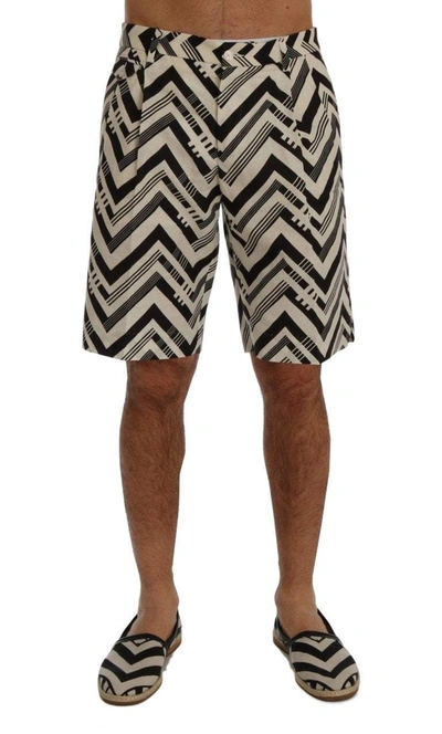 Dolce & Gabbana White Black Striped Cotton Linen Shorts In Black/white