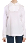 Dolce & Gabbana White Cotton Longsleeve Collared Top Blouse In White