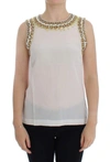 DOLCE & GABBANA WHITE CRYSTAL EMBELLISHED TANK TOP