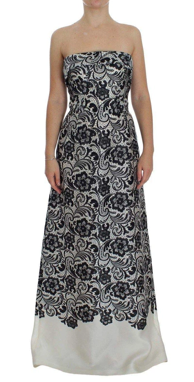 Dolce & Gabbana White Floral Lace Silk Corset Maxi Dress In Black/white