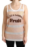 DOLCE & GABBANA WHITE ORANGE CRYSTAL SLEEVELESS TANK COTTON TOP