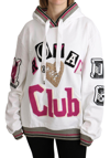 DOLCE & GABBANA WHITE ROYAL CLUB HOODED CRYSTAL SWEATER