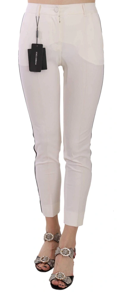 Dolce & Gabbana White Side Stripe Cropped Skinny Trousers