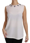 Dolce & Gabbana White Silk Crystal Embellished Fly T-shirt In White