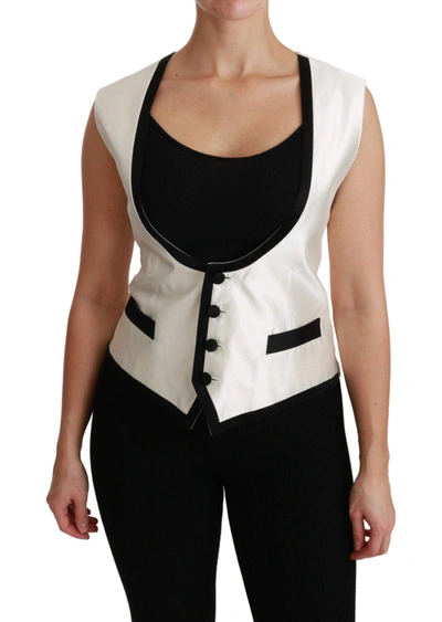 Dolce & Gabbana White Waistcoat Slim Waistcoat Silk Top