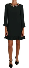 Dolce & Gabbana Crystal Green Stretch A-line Short Dress In Green