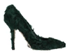 DOLCE & GABBANA WOMEN GREEN XIANGAO LAMB FUR LEATHER PUMPS