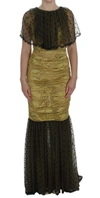 DOLCE & GABBANA YELLOW BLACK FLORAL LACE RICAMO GOWN DRESS