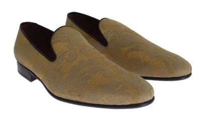 Dolce & Gabbana Yellow Gold Silk Baroque Loafers Shoes
