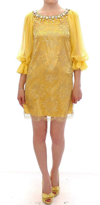 DOLCE & GABBANA YELLOW LACE CRYSTAL MINI DRESS