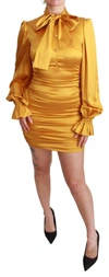 DOLCE & GABBANA YELLOW SILK STRETCH SHEATH BODYCON MINI DRESS