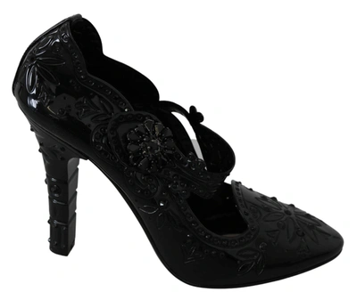 Dolce & Gabbana Black Floral Crystal Cinderella Heels Shoes